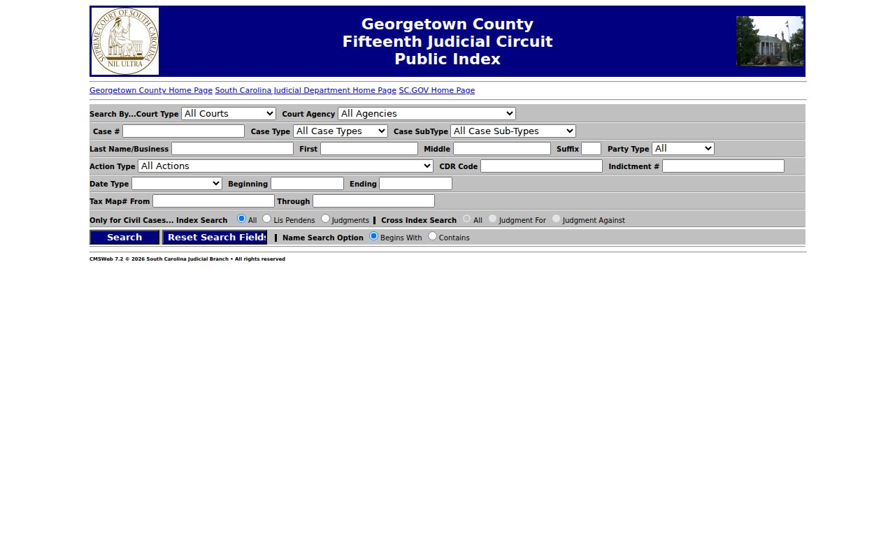 Georgetown County criminal court case Public Index search
