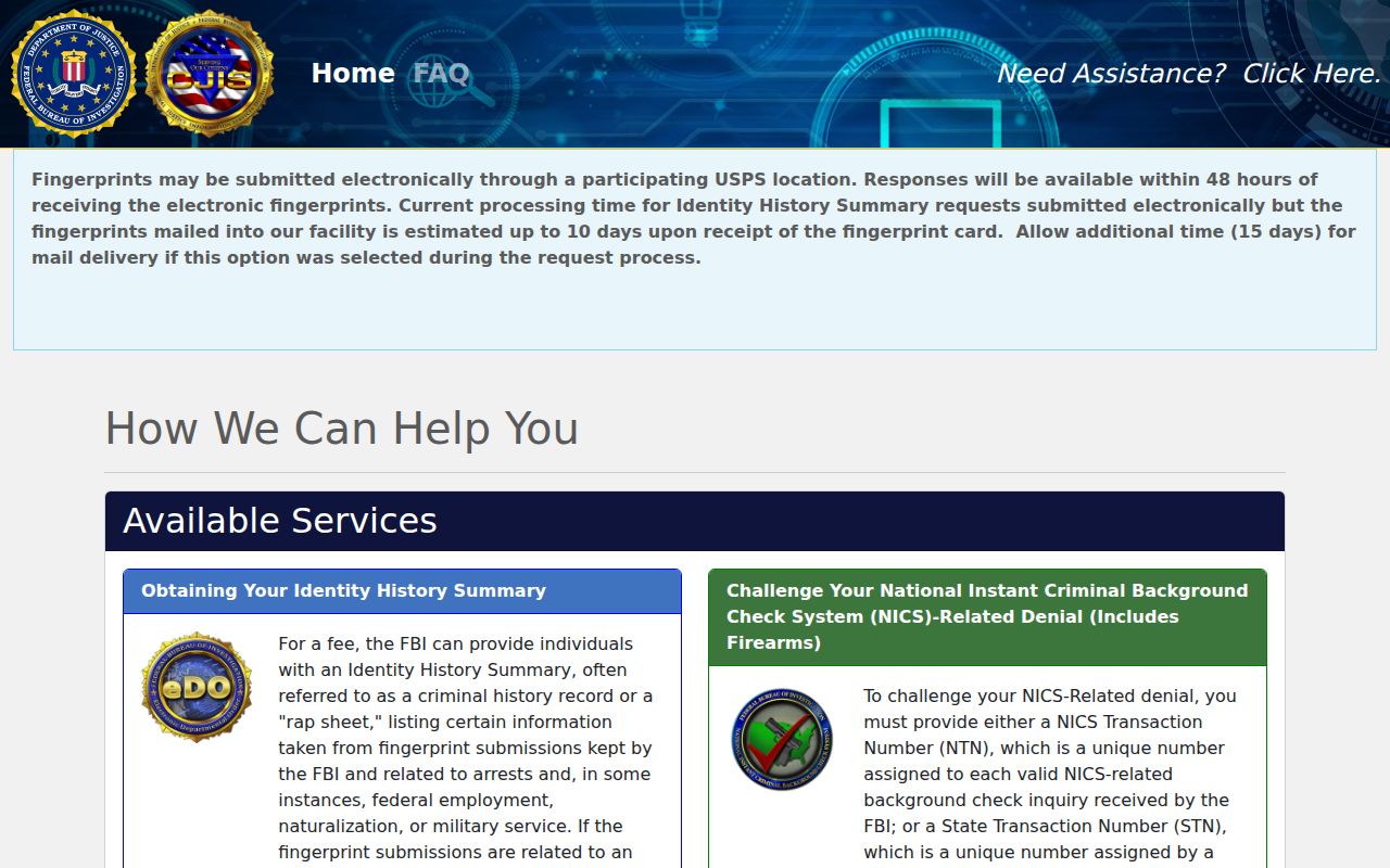 FBI identity history request for Georgetown County self-review